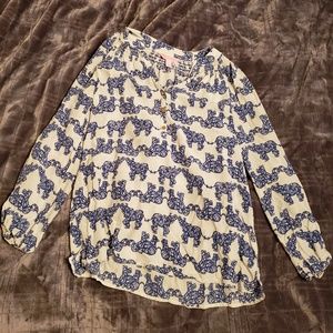 Lilly Pulitzer White and Blue Elephant Blouse